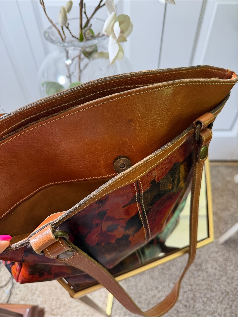 Patricia Nash Women's floral red poppy Leather Tote Bag in Multi-Color - Picture 6 of 13